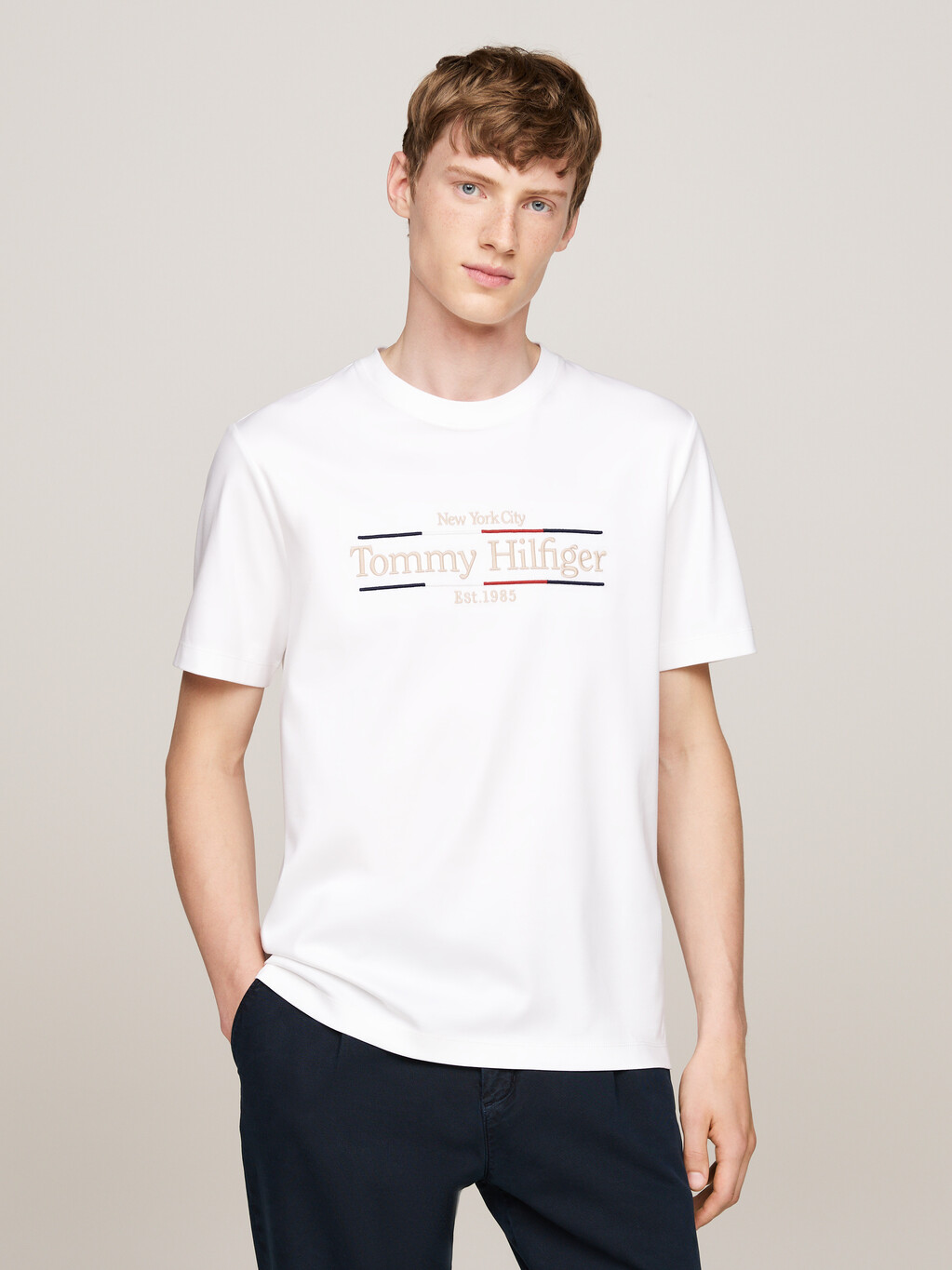 Logo Embroidery Interlock T-Shirt, White, hi-res