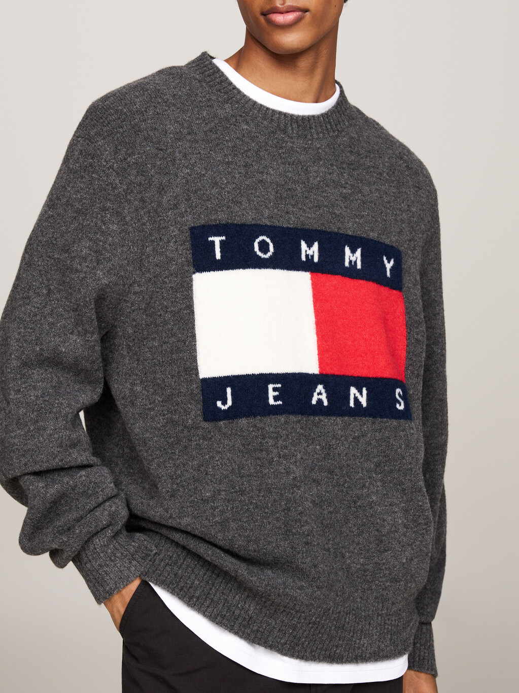 Flag Badge Mélange Jumper With Wool, New Charcoal Melange, hi-res