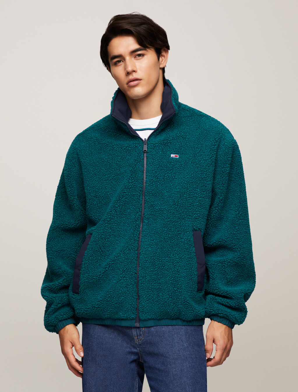 Reversible Teddy Fleece Jacket, Deep Seawater Multi, hi-res