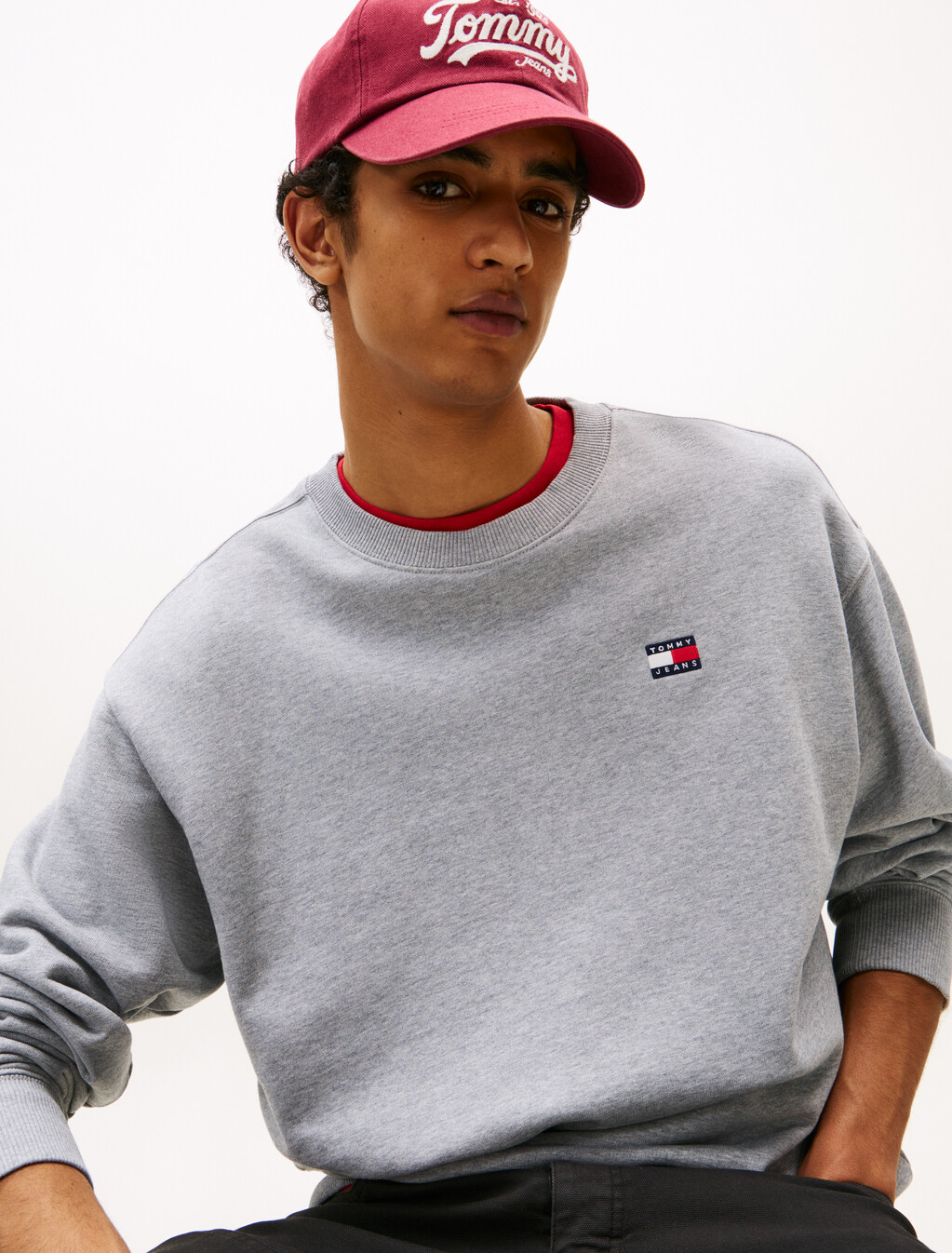 Tommy 旗幟徽章寬鬆衛衣, Grey Htr, hi-res