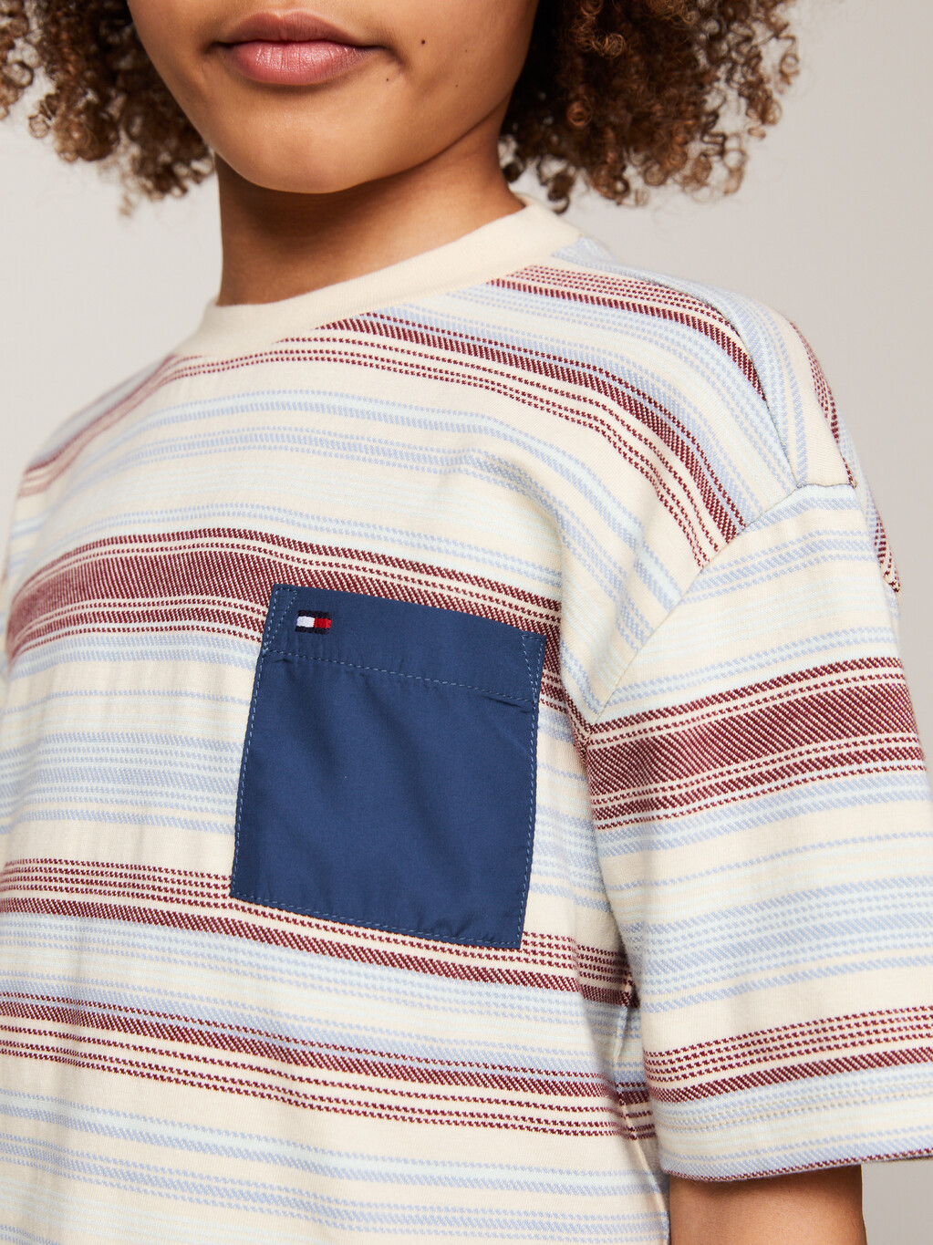 Stripe Contrast Pocket T-Shirt, Red / Blue Mix  Stripes, hi-res