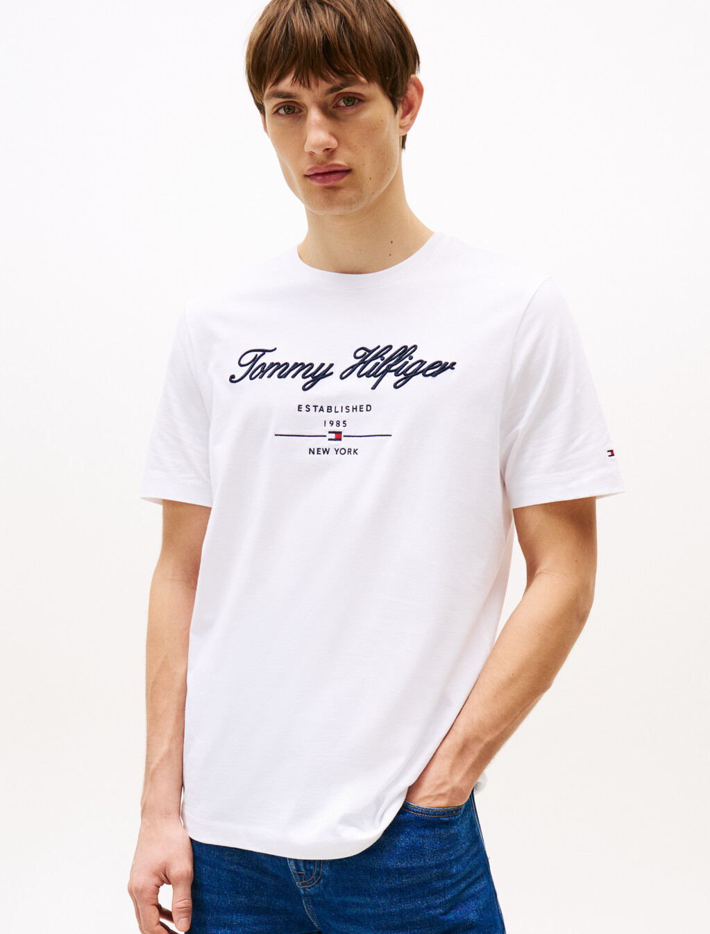 Exclusive Script Logo Jersey T-Shirt, White, hi-res