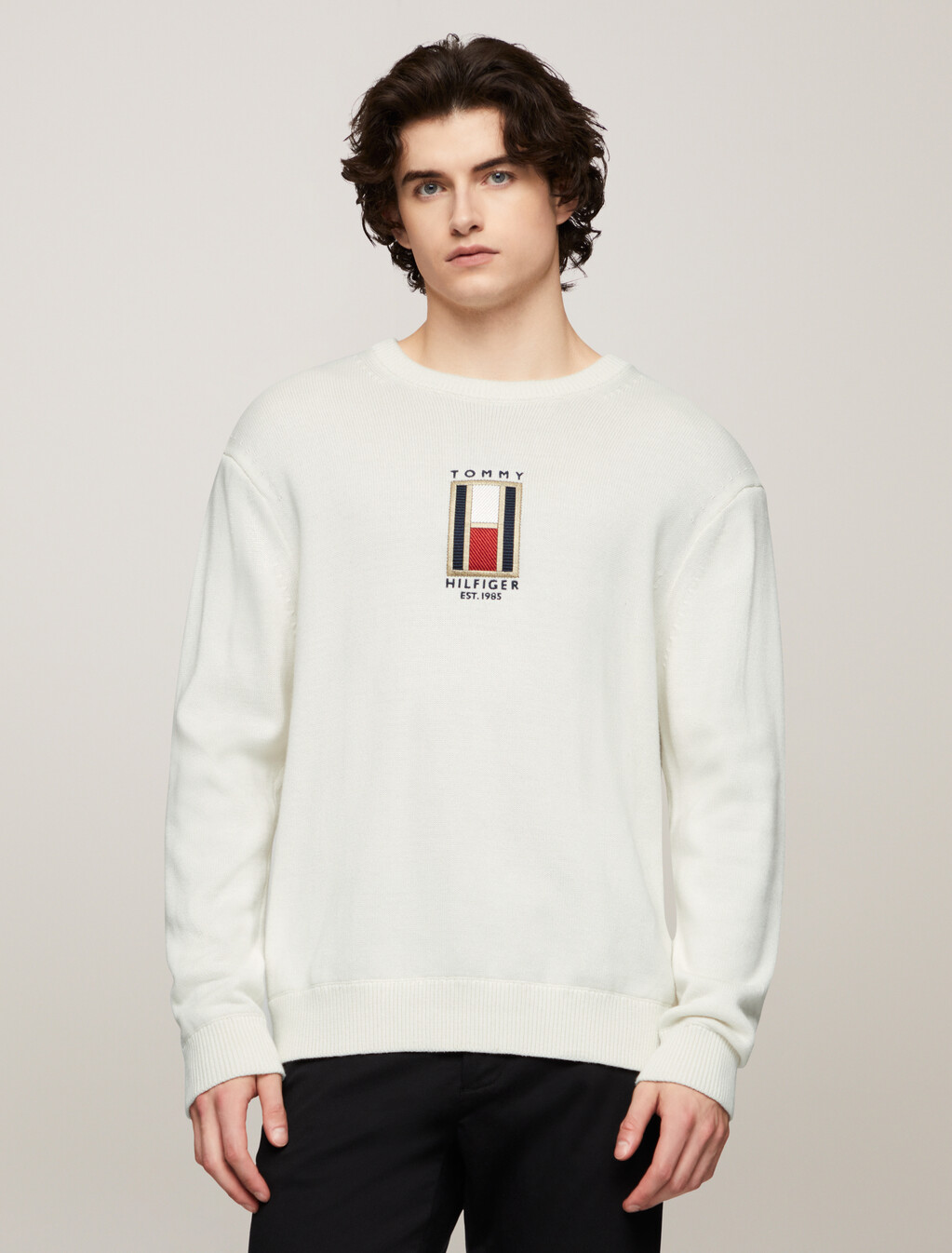 Tommy Flag Graphic Sweater, Ivory, hi-res