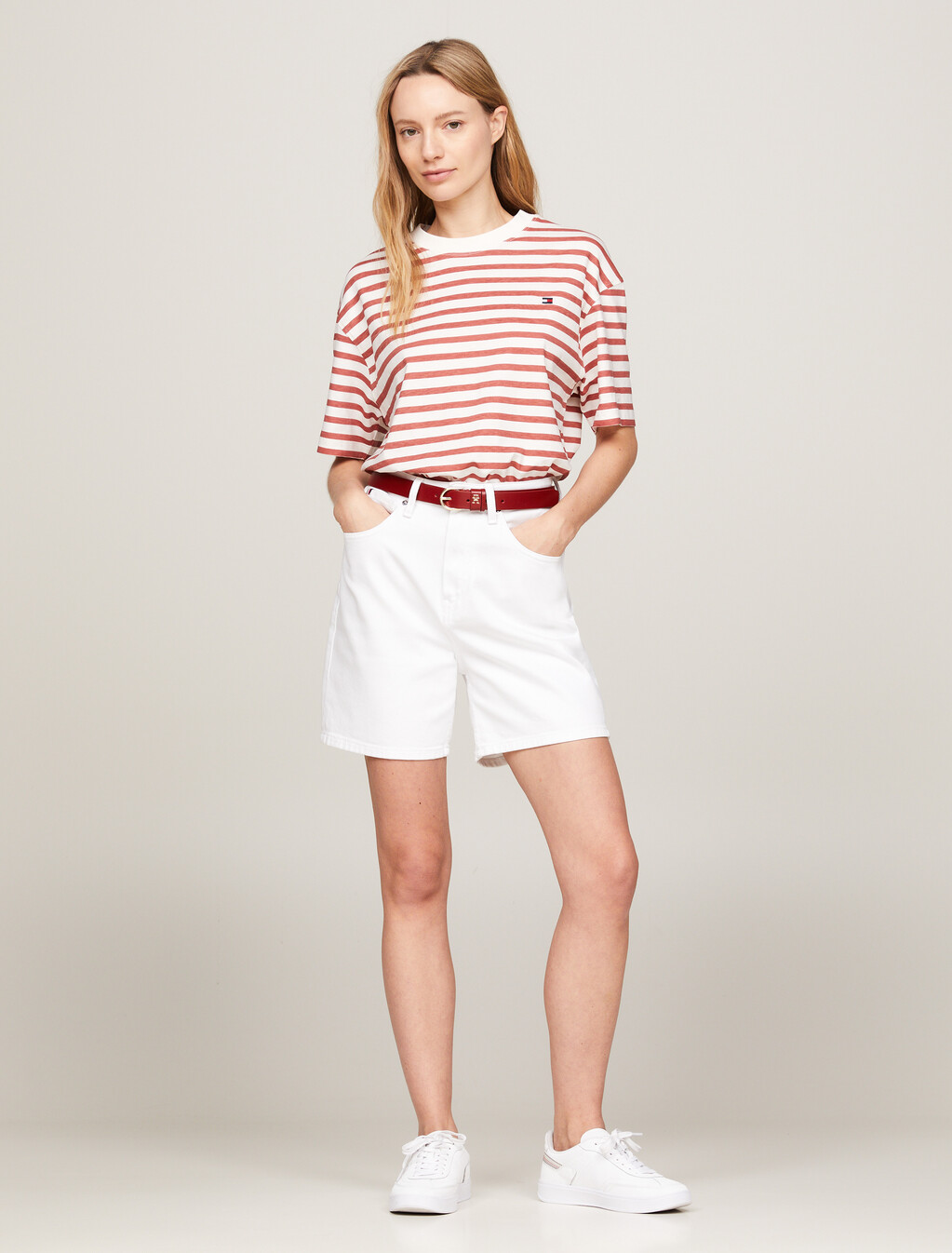 Stripe Relaxed Fit T-Shirt, Reg Stp Ancient White/ Terra Red, hi-res