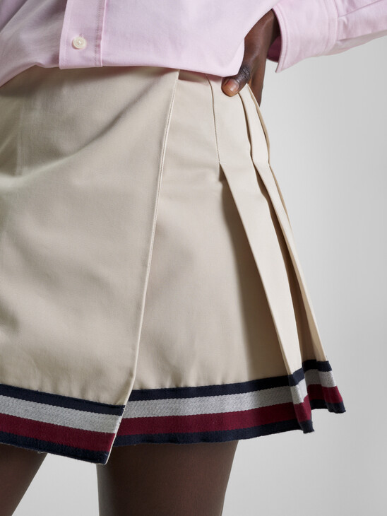 Pleated Flare Chino Skirt