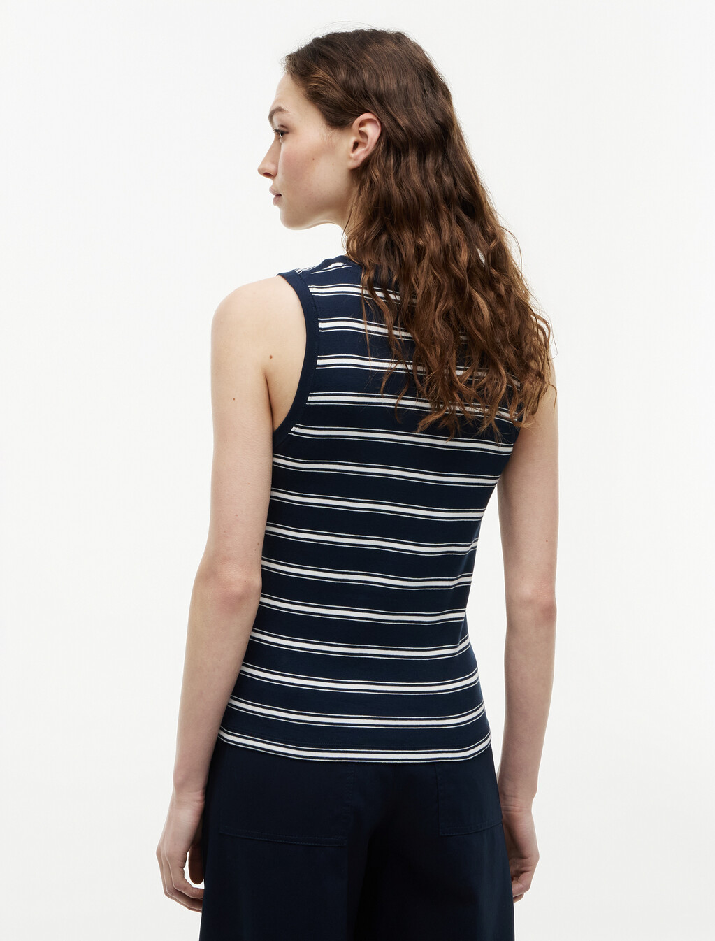 Stripe Slim Crew Neck Tank Top, Multi Stp Dark Night Navy / Ecru, hi-res