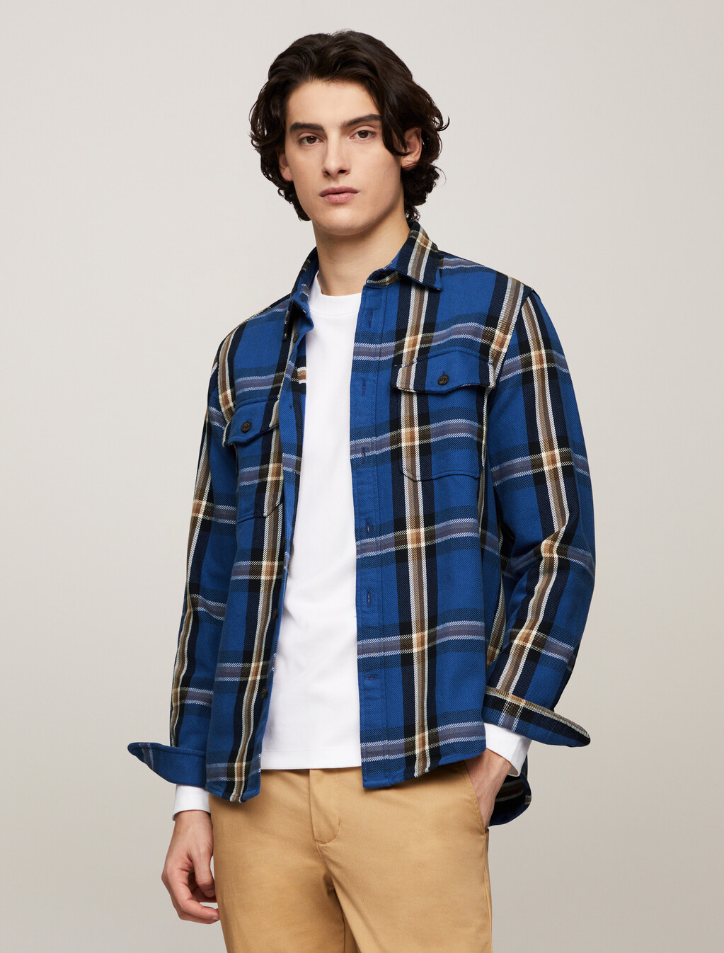 Heavy Brushed Check Shirt, Monochrome Blue / Multi, hi-res
