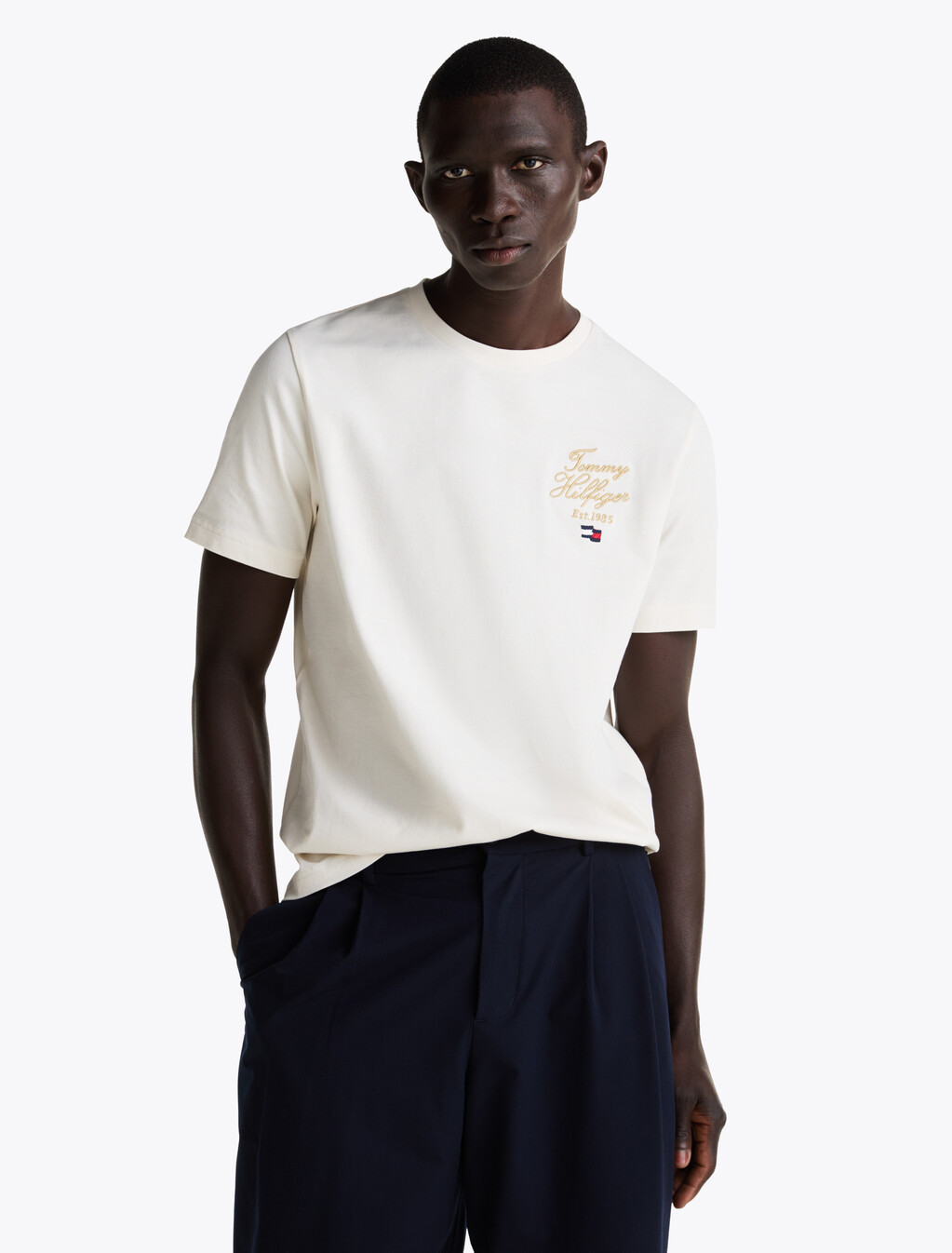Script Logo Embroidery T-Shirt, Ivory Petal, hi-res