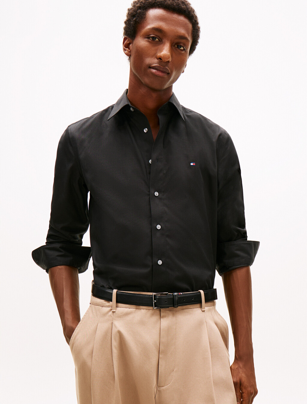 亞洲版型免燙襯衫, Black, hi-res