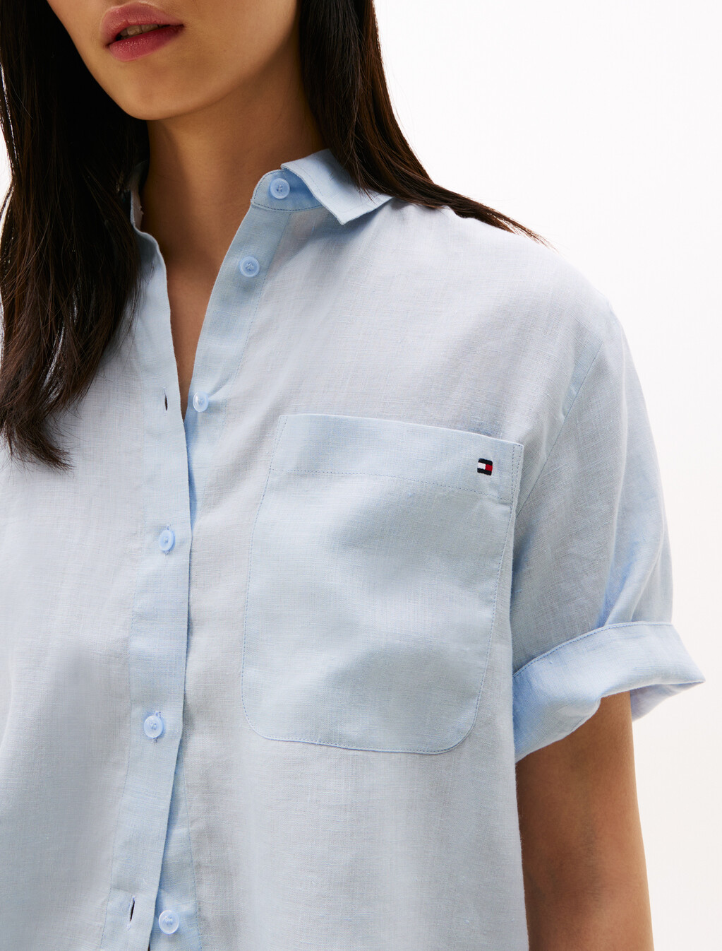 Relaxed Fit Short Sleeve Linen Shirt, Breezy Blue, hi-res