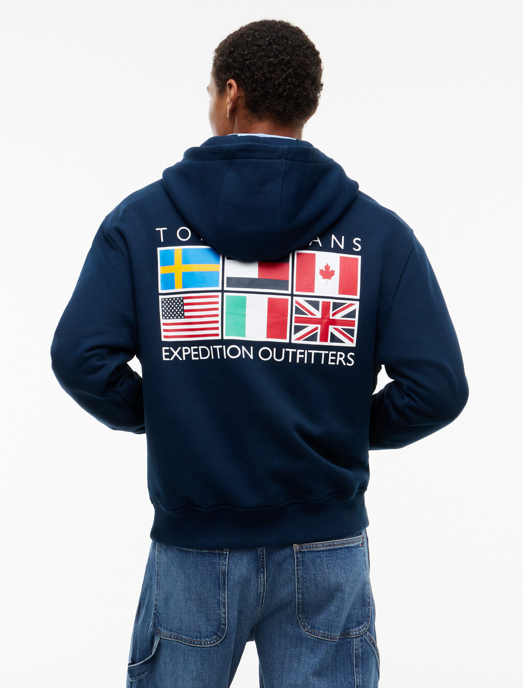 Back Logo Relaxed Fleece Hoody, Dark Blue, hi-res