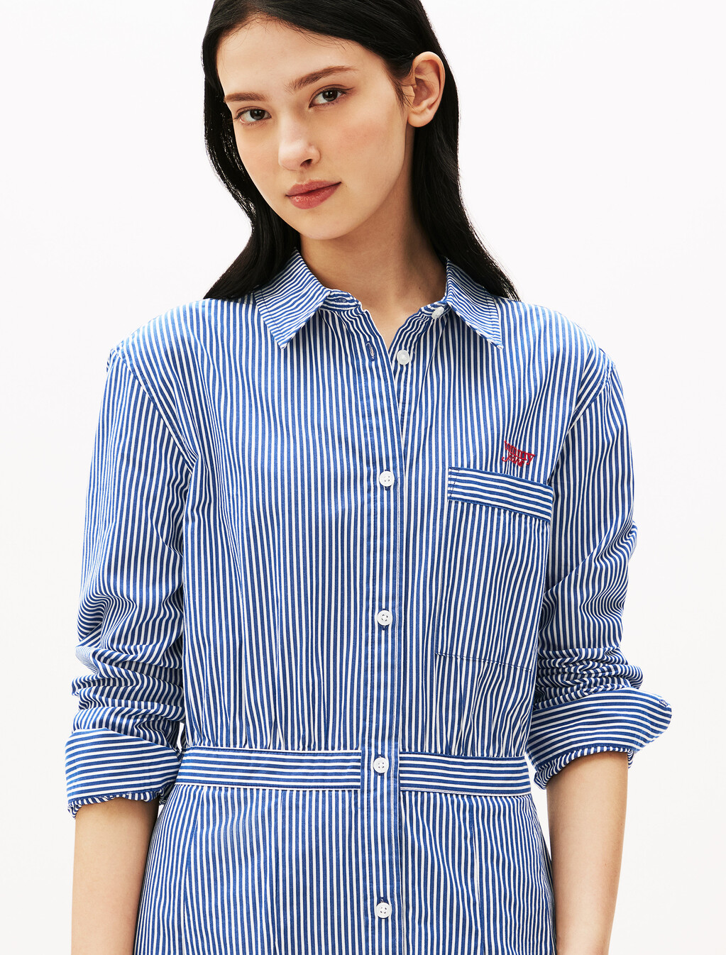 細條紋府綢襯衫連身裙, Navy/White Stripe, hi-res