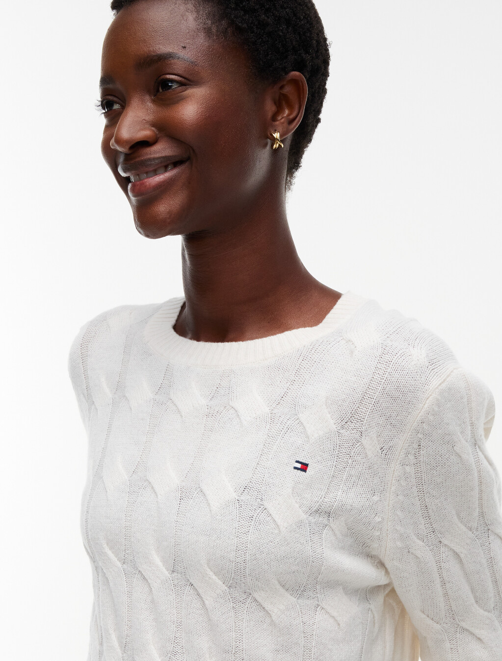 Cable Knit Pure Wool Jumper, Ivory Petal, hi-res