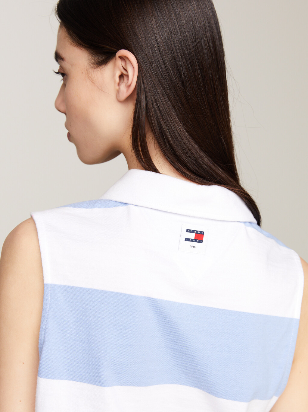 條紋無袖短版 Polo衫, Moderate Blue / Stripe, hi-res
