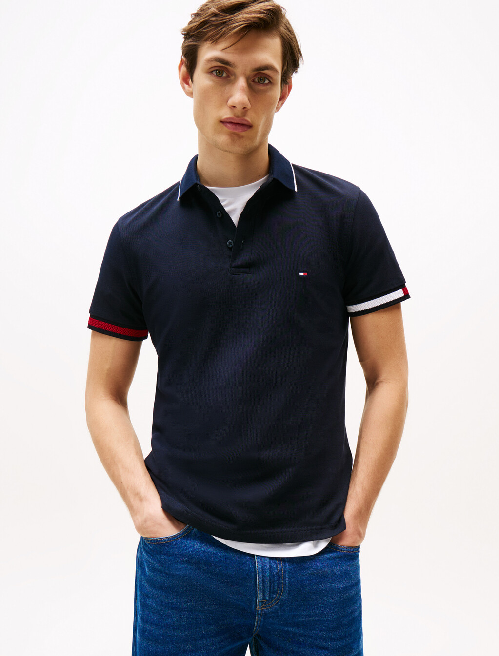Slim Fit Signature Cuff Polo Shirt, Desert Sky, hi-res