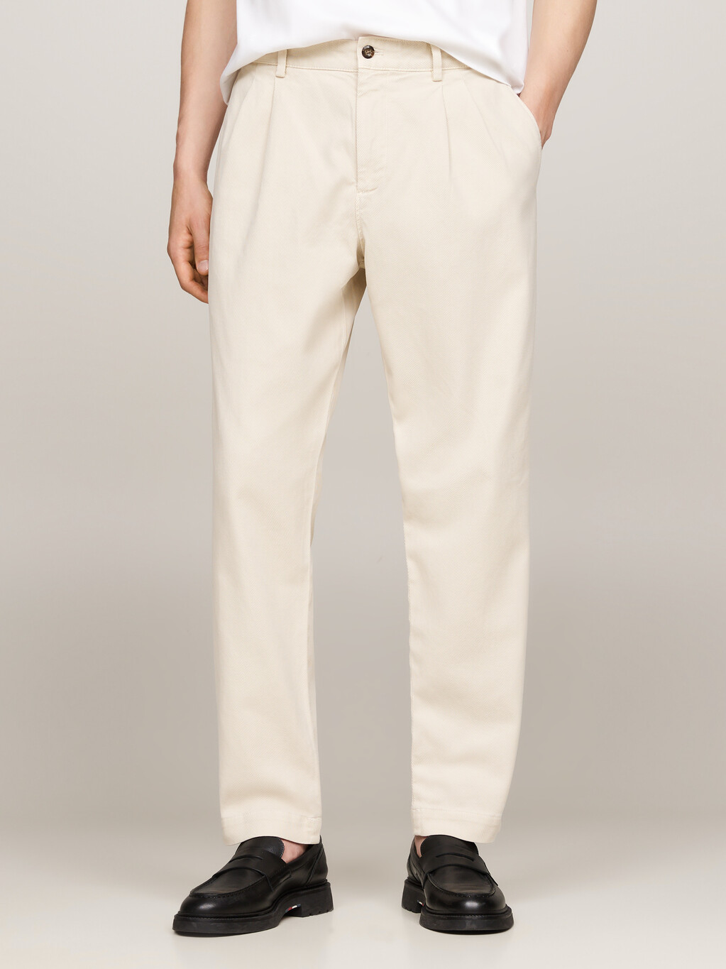 Garment Dyed Twill Pleated Tapered Chinos, Classic Beige, hi-res