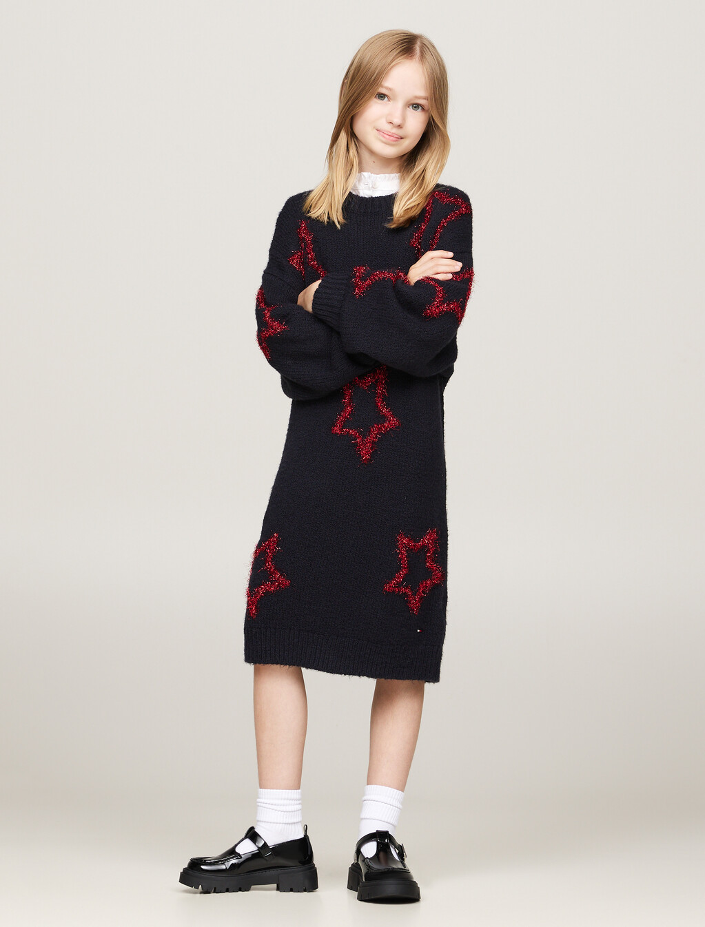 Metallic Star Relaxed Jumper Dress, Desert Sky Stars, hi-res