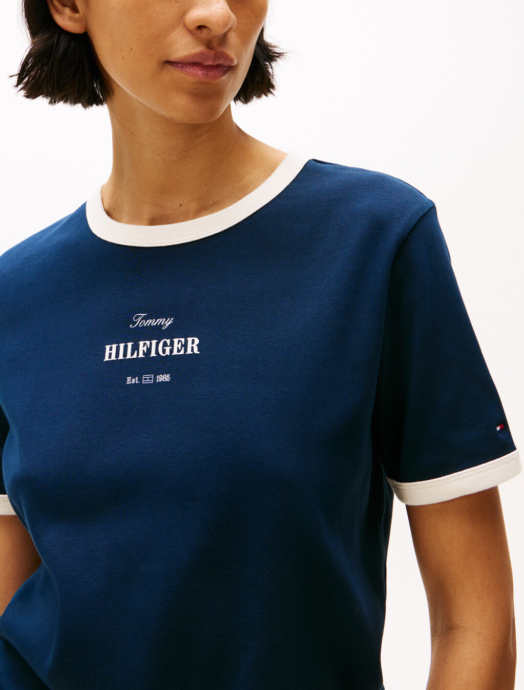 Logo Contrast Trim T-Shirt, Dark Night Navy, hi-res