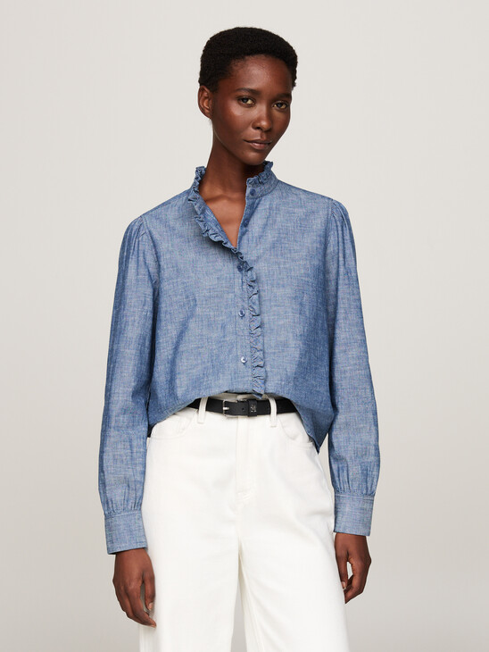 Ruffle Relaxed Chambray Shirt