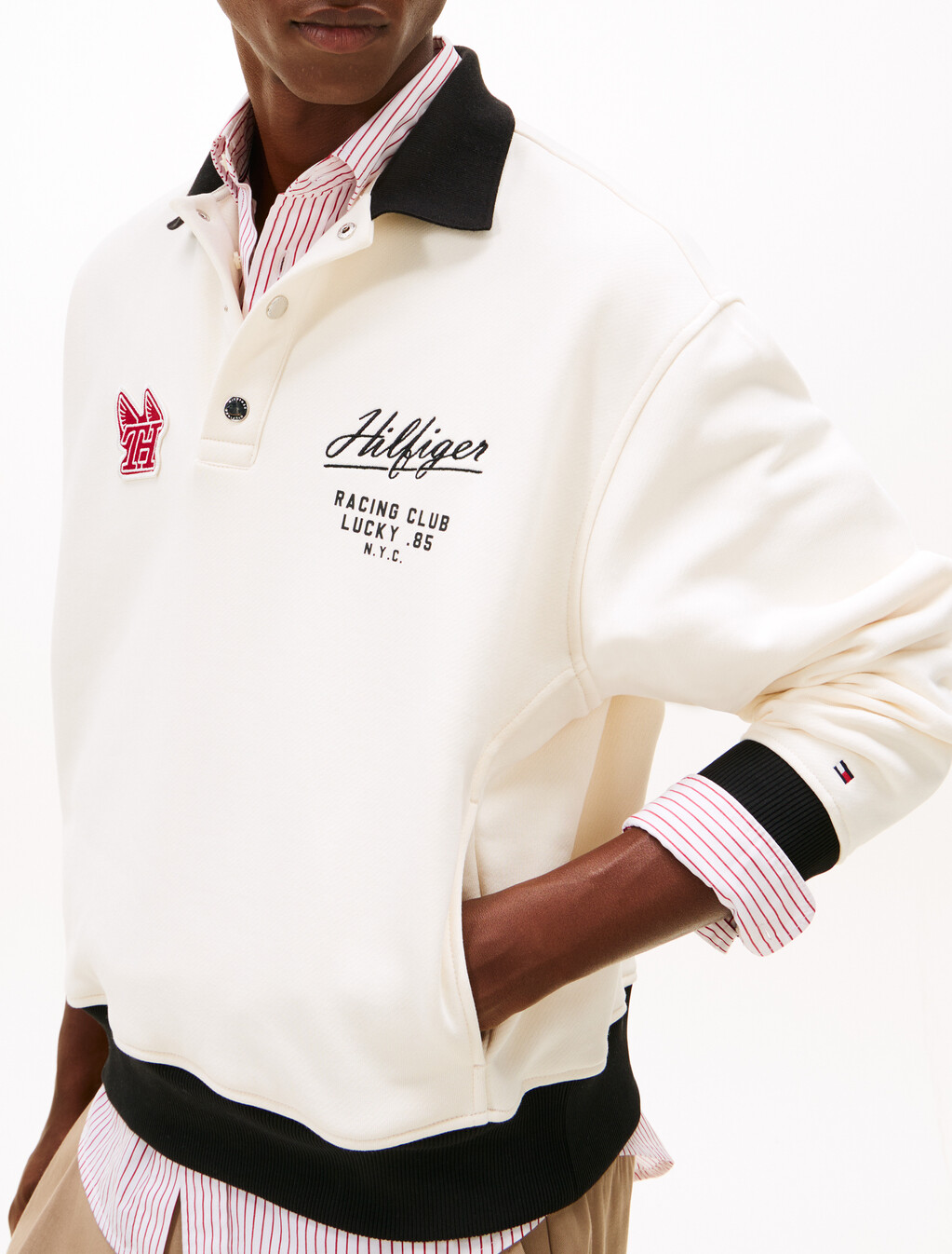 Logo Appliqu&eacute; Rugby Collar Sweatshirt, Ivory Petal, hi-res
