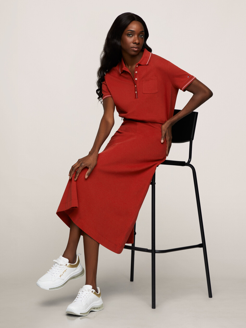 Fit and Flare Polo Dress, Dark Magma, hi-res