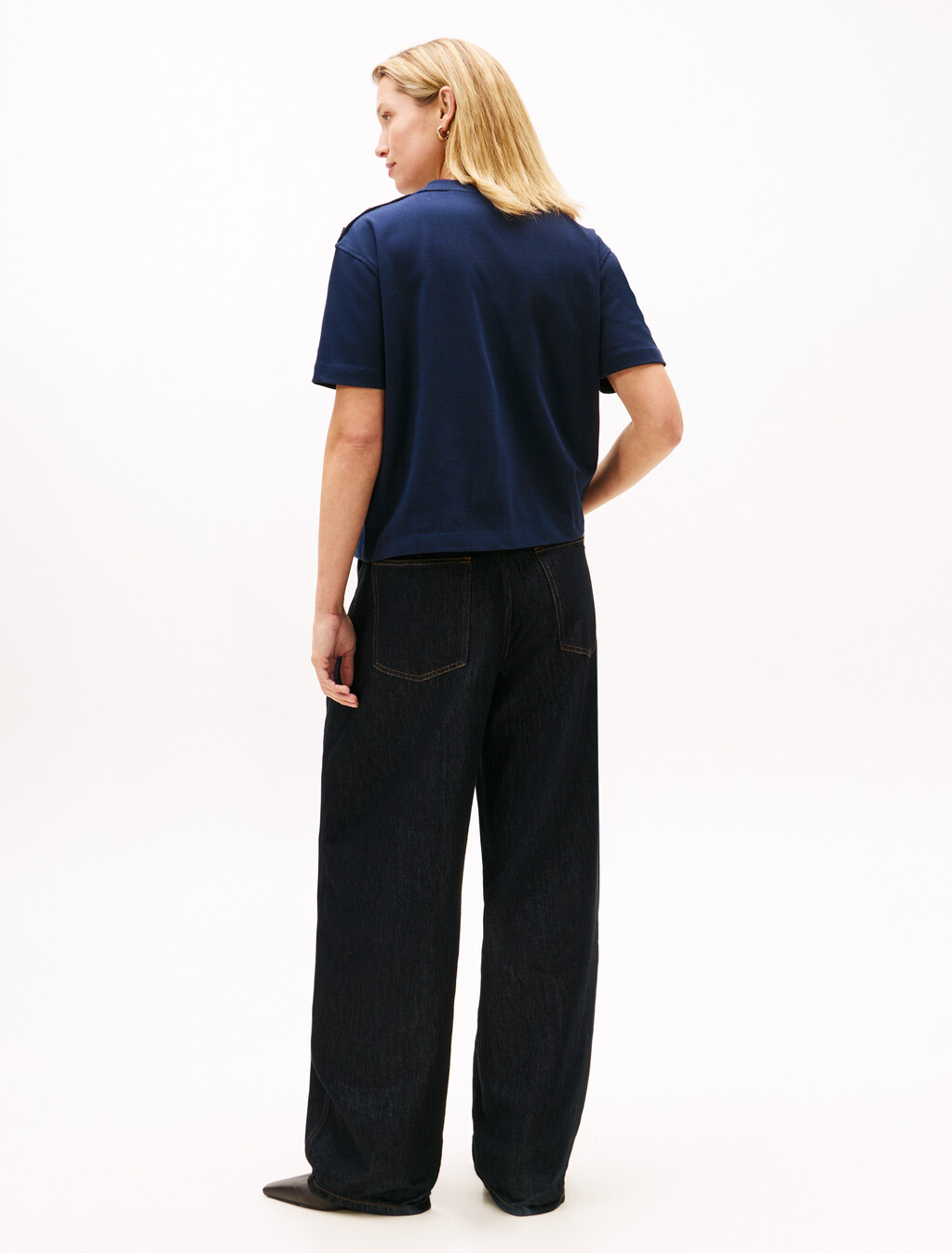 Gold-Tone Button Logo Embroidery Relaxed T-Shirt, Dark Night Navy, hi-res