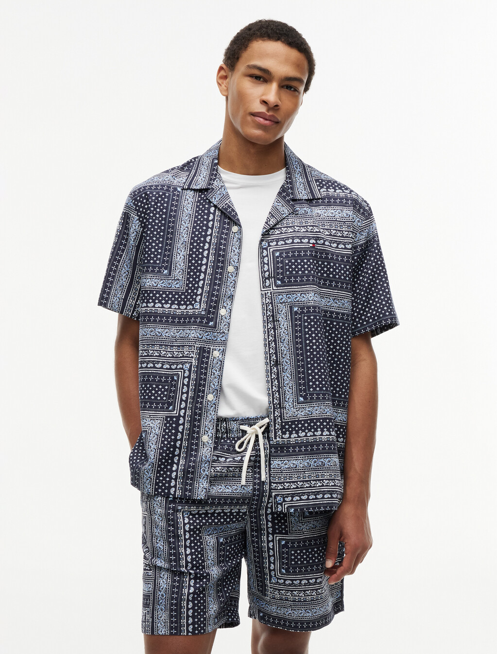 Relaxed Fit Bandana Print Short Sleeve Shirt, Carbon Navy / Allover, hi-res