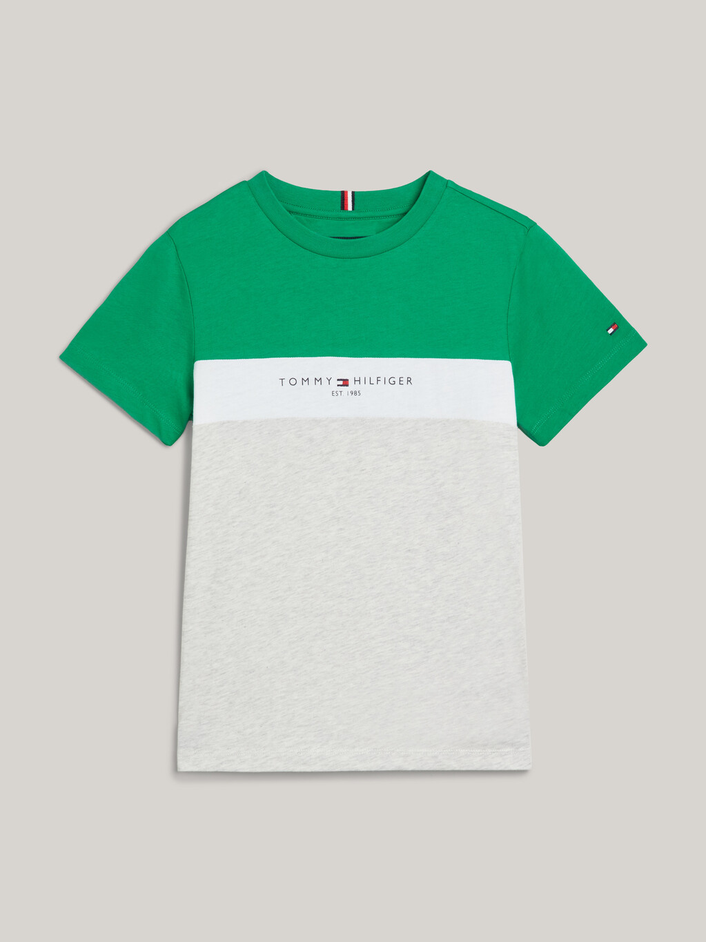 Essential 拼色Logo T 恤, Olympic Green/Light Grey Melange, hi-res