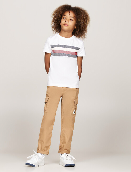 Global Stripe Crew Neck T-Shirt, White Global Stripe Crew Neck T-Shirt