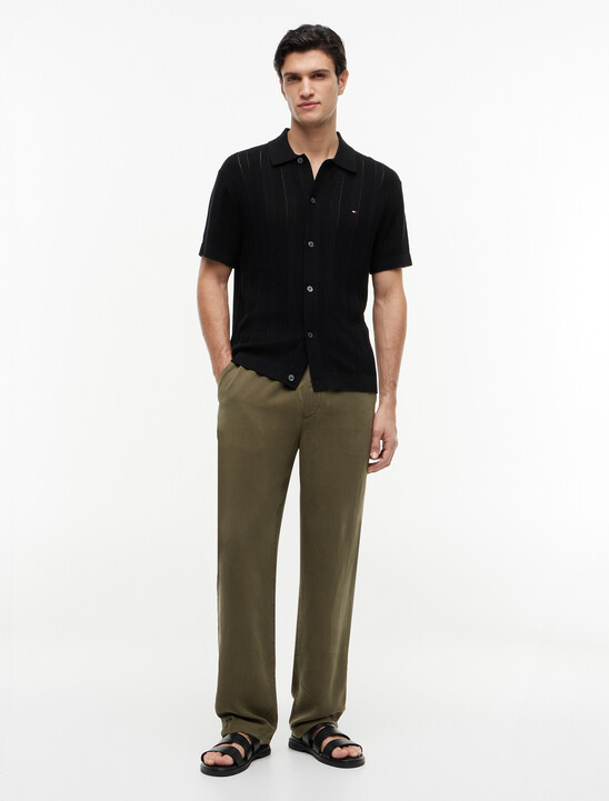 Relaxed Pointelle Short Sleeve Shirt With Linen