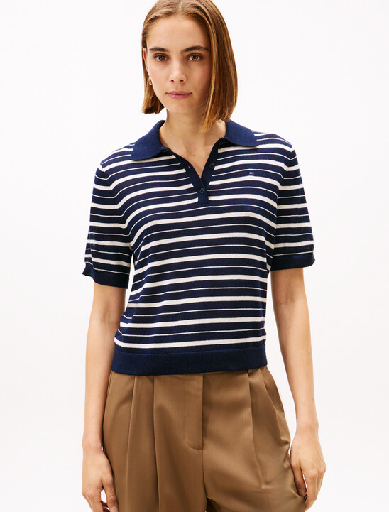 Short Sleeve Polo Jumper With Silk