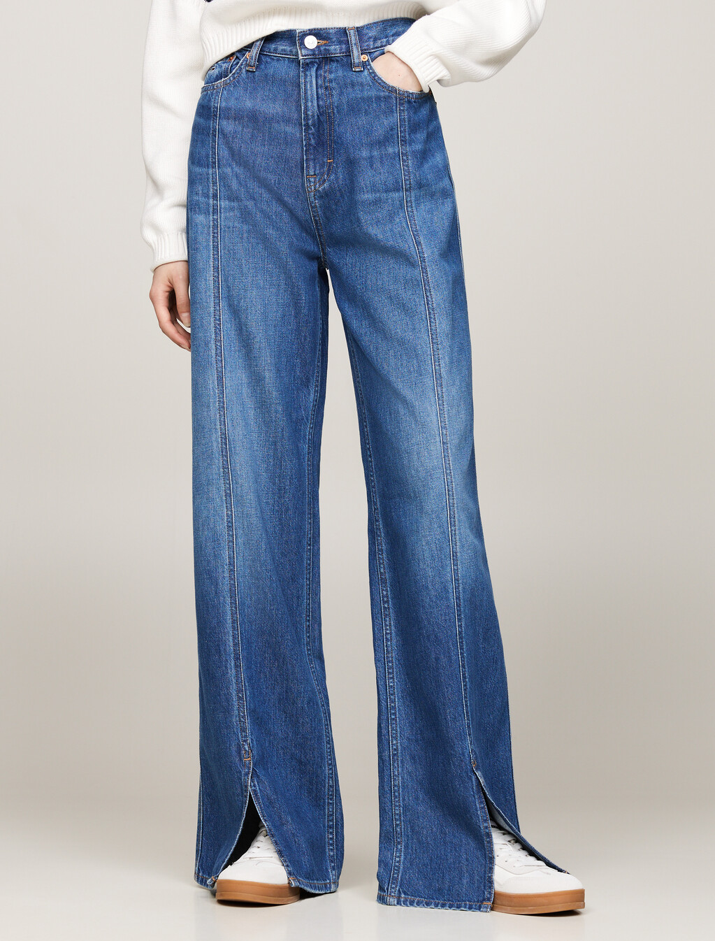 Claire Front Split Wide Leg Jeans, Denim Medium, hi-res