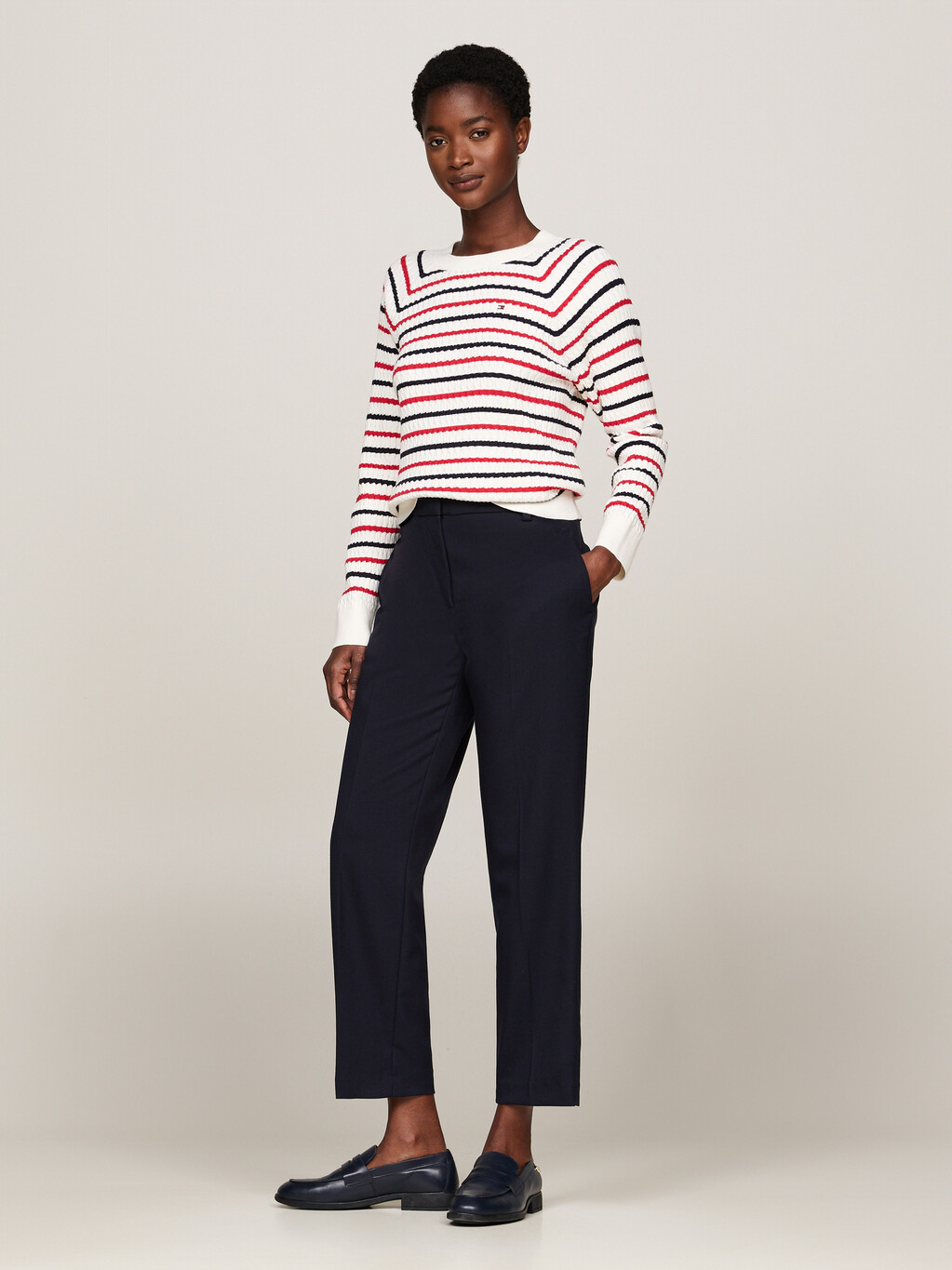 Cable Knit Relaxed Fit Jumper, Rwb Stripe, hi-res