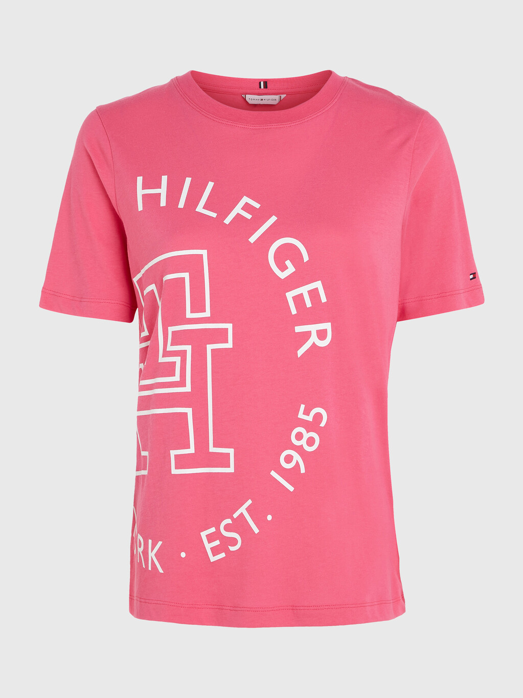 Round Logo Crewneck T-Shirt, Bright Cerise Pink, hi-res