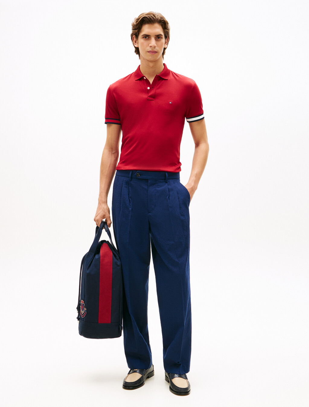 Slim Fit Interlock Knit Tipped Polo Shirt, Regatta Red, hi-res