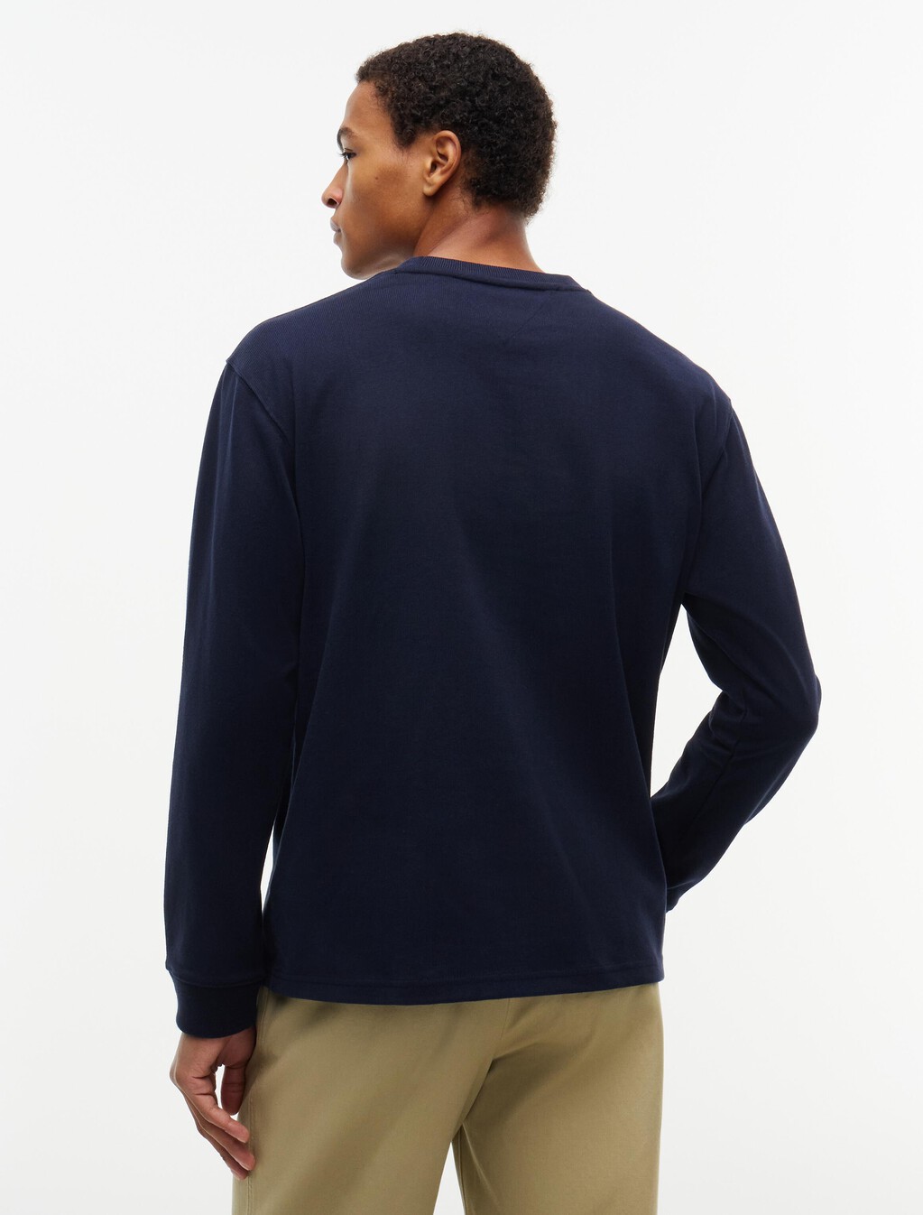 學院風標誌口袋寬鬆版長袖棉質T 恤, Navy Blue, hi-res