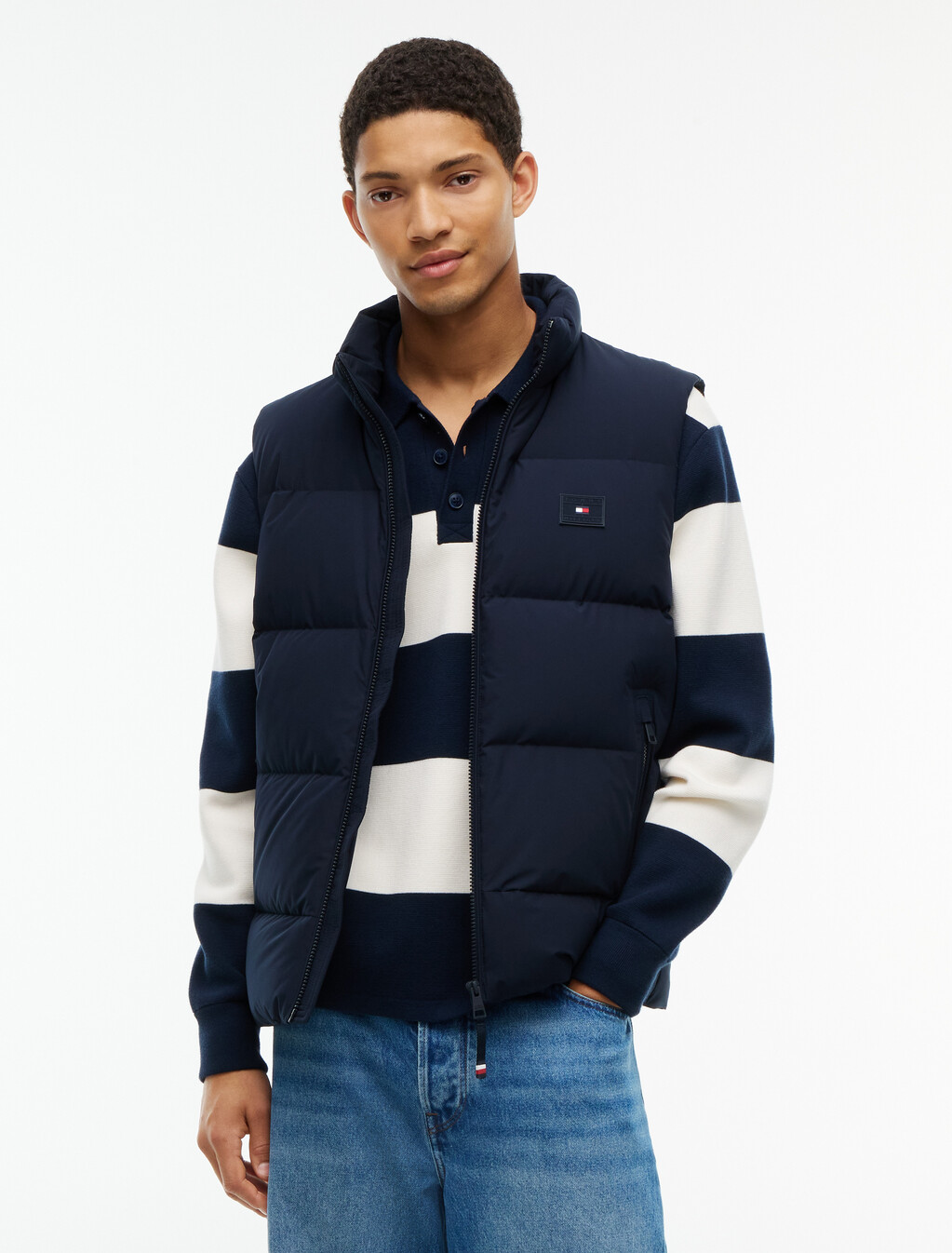 Logo Down Zip-Thru Gilet, Navy Blue, hi-res