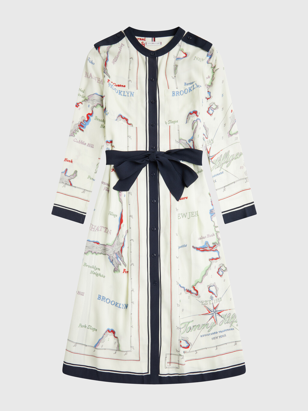 Atlas Scarf Print Midi Shirt Dress, Map Scarf/Ancient White, hi-res