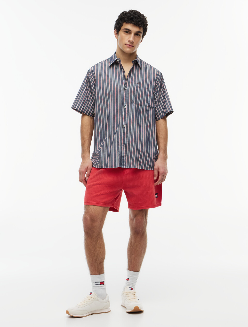 寬版條紋短袖襯衫, Dark Night Navy Stripe, hi-res