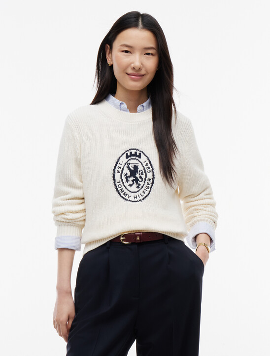 Intarsia Crest Crew Neck Jumper