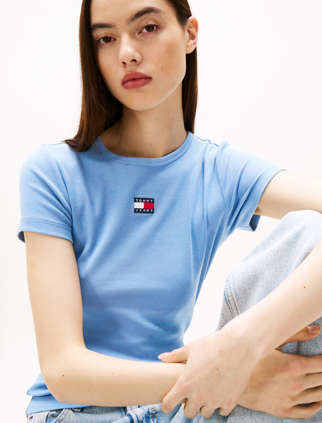 Slim Badge Ribbed T-Shirt, Colorado Blue, hi-res