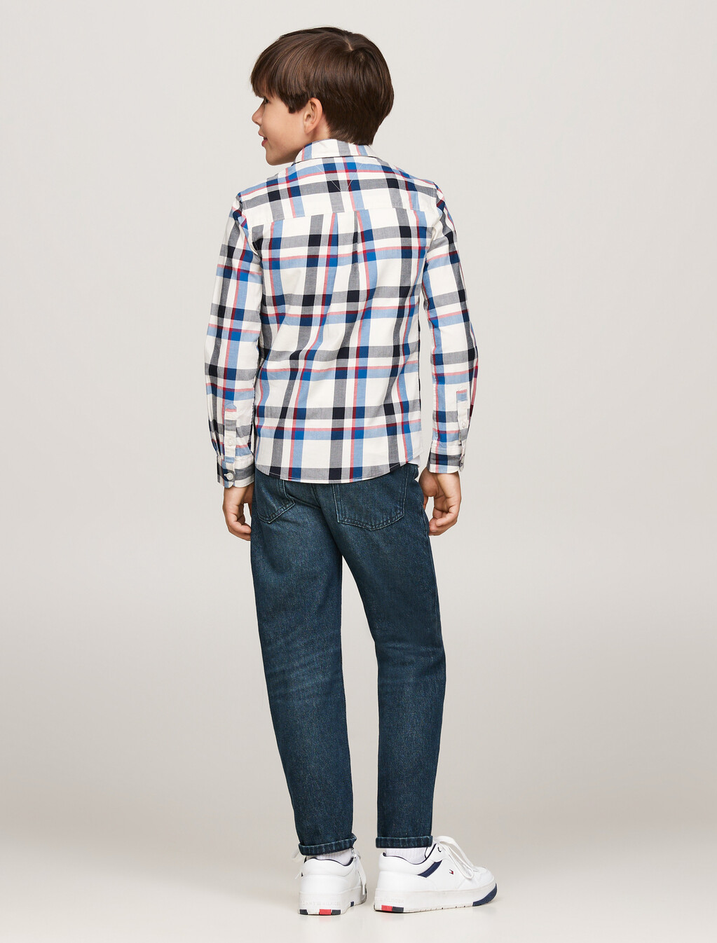 Boys Check Regular Shirt, Vibrant Indigo, hi-res