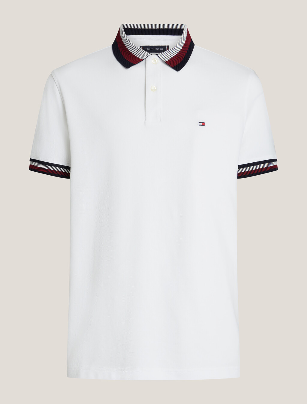 Stripe Collar Polo, White, hi-res