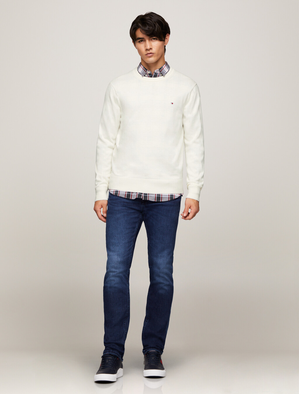 Cotton Silk Crewneck Sweater, Ivory, hi-res