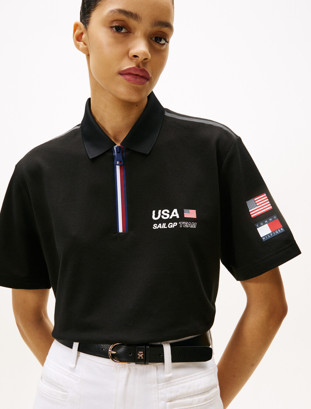 Tommy x U.S. Sail GP Team Pique Relaxed Fit Polo Shirt, Black, hi-res
