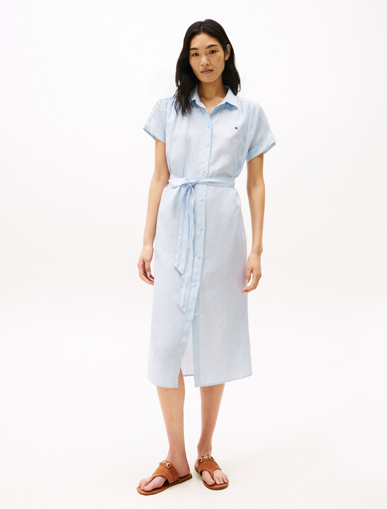 Pure Linen Midi Shirt Dress
