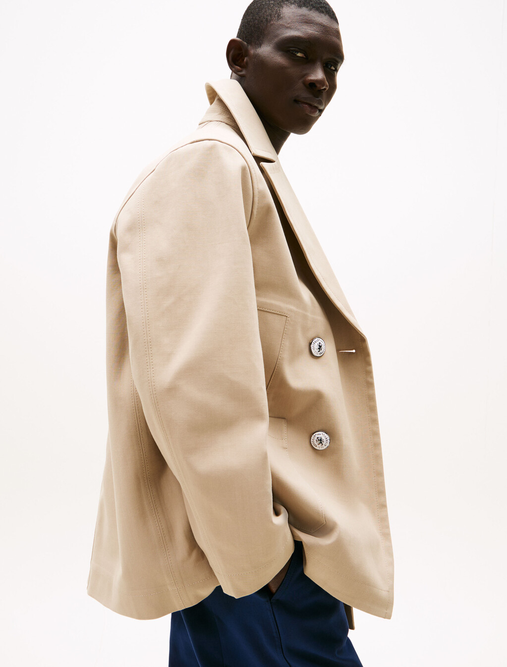 The Runway Collection Oversized Double Breasted Peacoat, Beige, hi-res