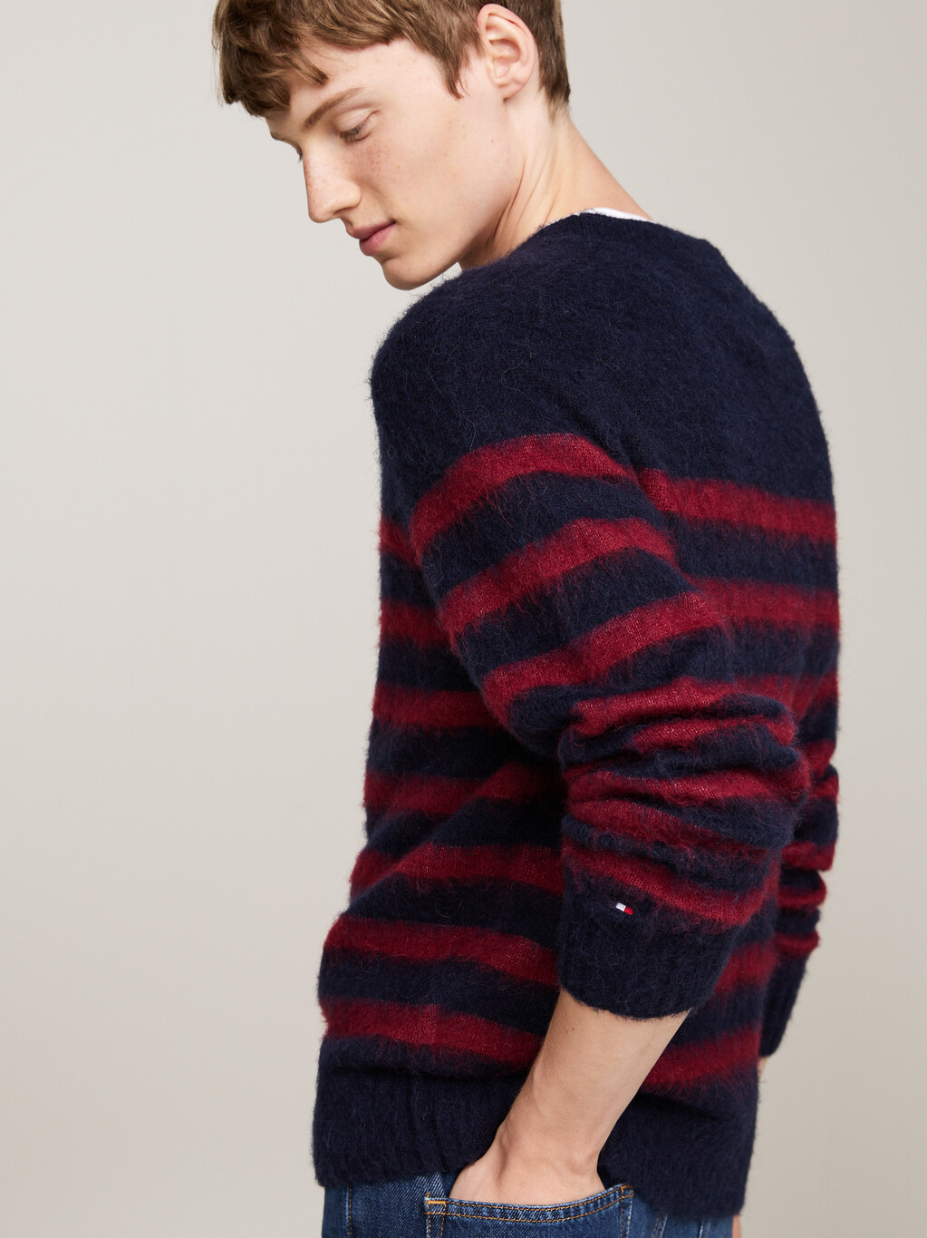 Stripe Relaxed Jumper with Alpaca, Desert Sky/ Rouge, hi-res