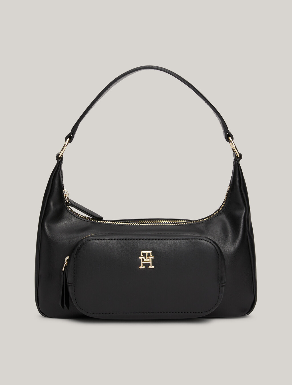 TH Monogram Soft Shoulder Bag, Black, hi-res