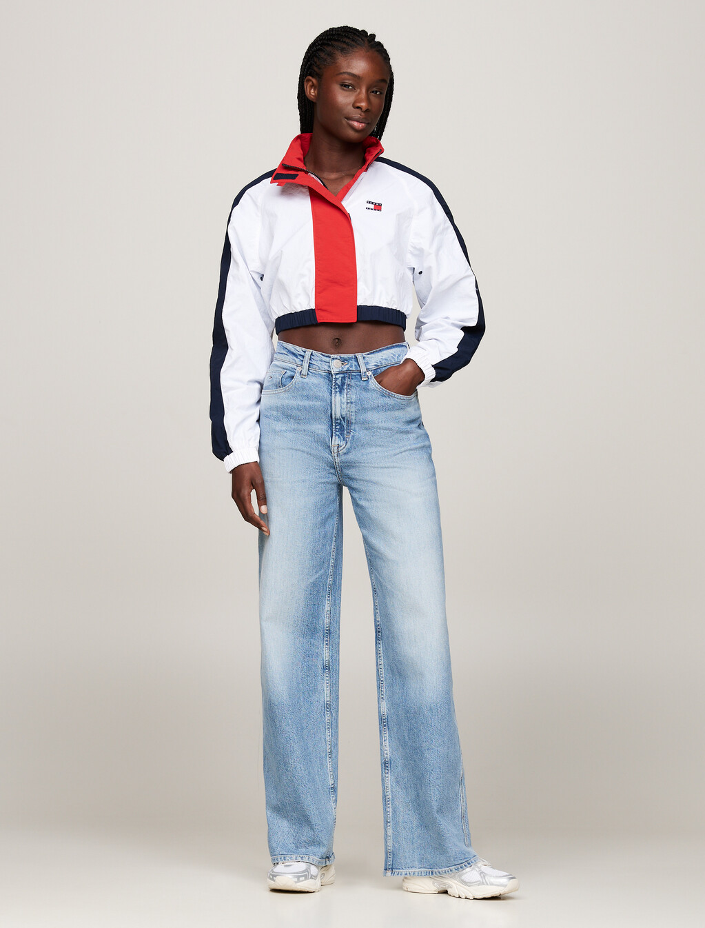 Colour-Blocked Cropped Windbreaker Jacket, White / Multi, hi-res